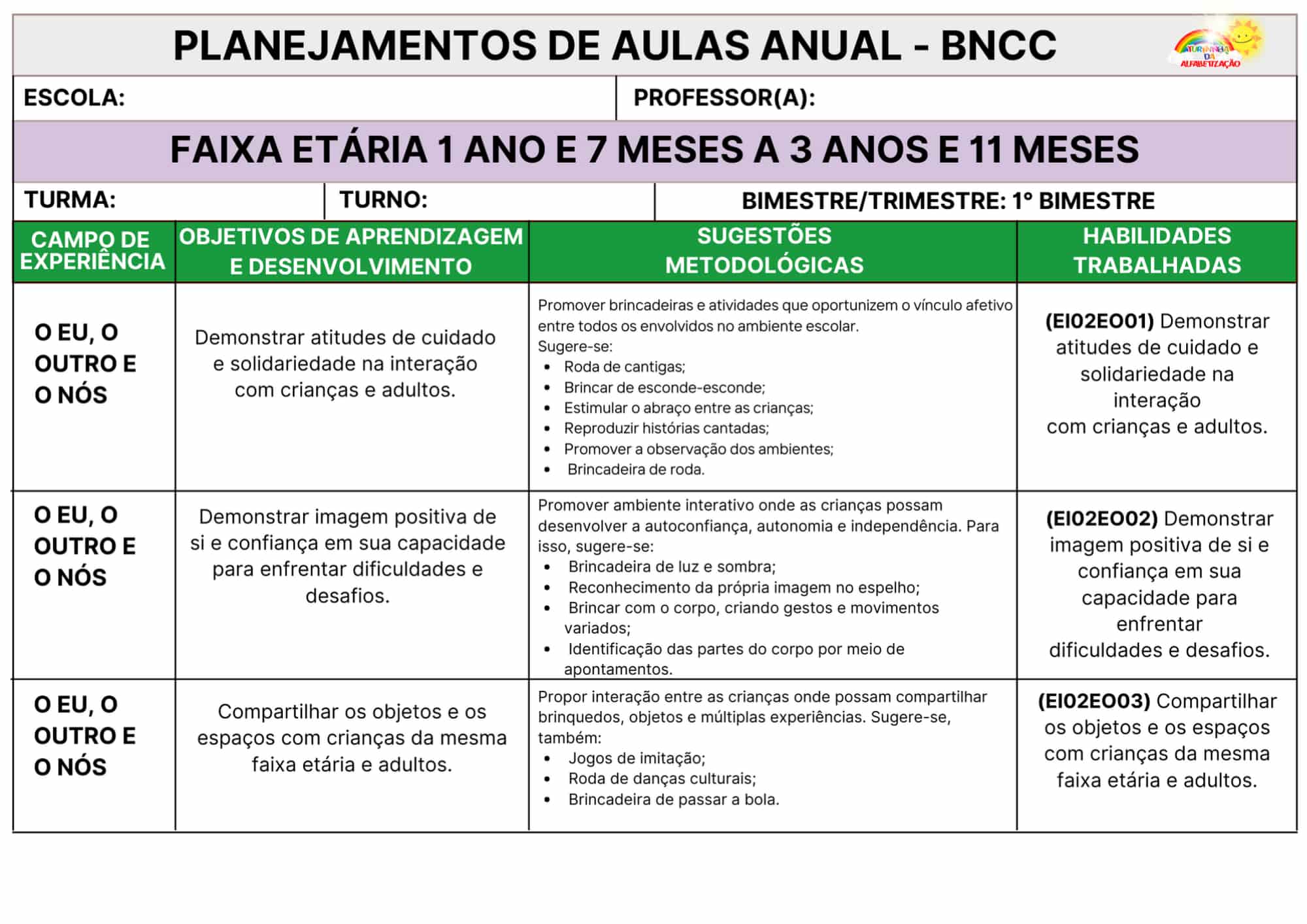 PLANEJAMENTO ANUAL E MENSAL - BERÇÁRIO E EDUCAÇÃO INFANTIL (1)