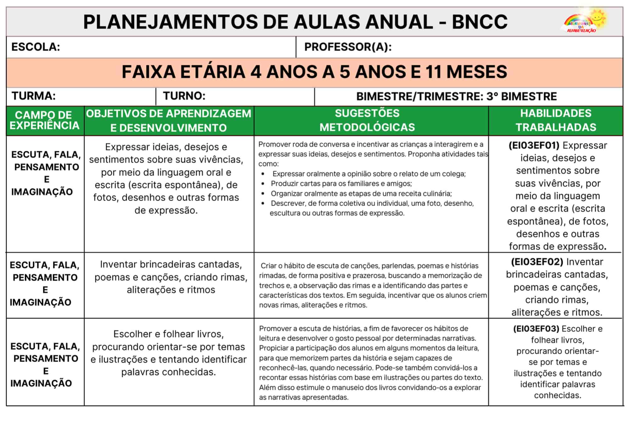 PLANEJAMENTO ANUAL E MENSAL - BERÇÁRIO E EDUCAÇÃO INFANTIL (2)
