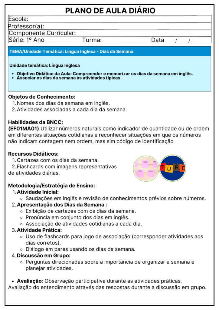 PLANEJAMENTOS INGLÊS 1° ANO
