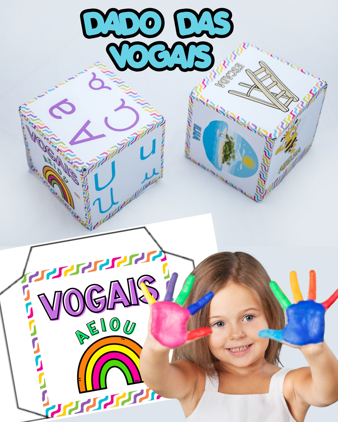 DADOS DAS VOGAIS - 4 tipos de letras (maiúscula, minúscula, cursiva e bastão) - Imagem 6