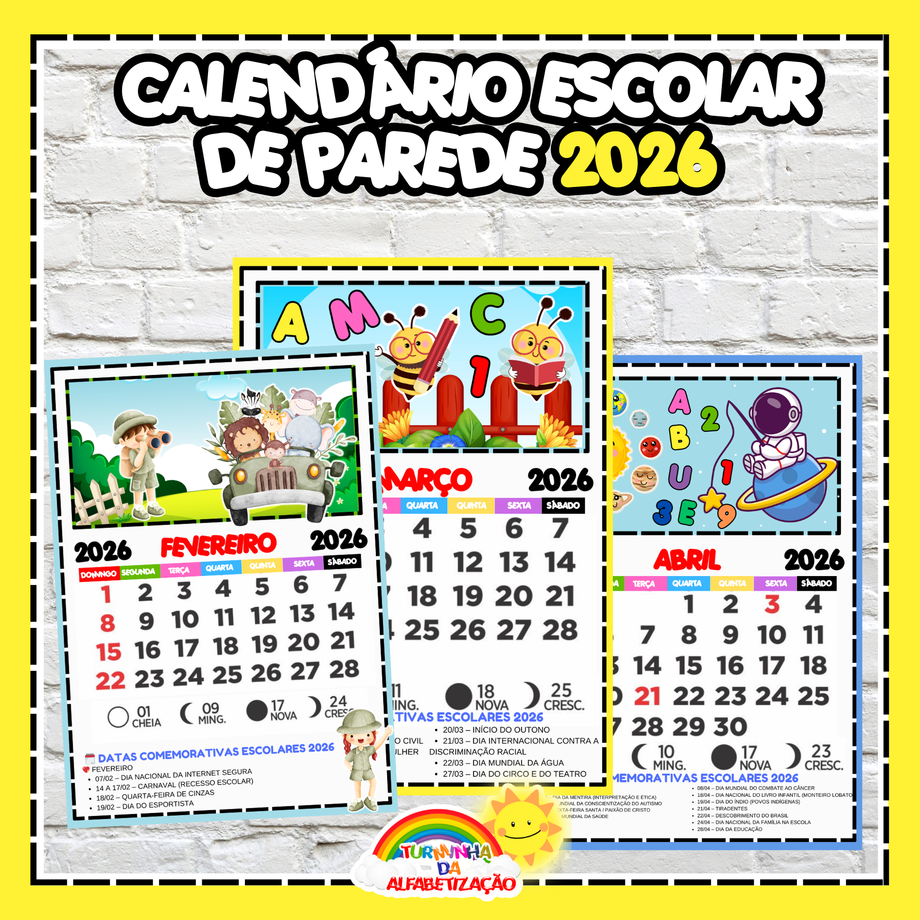 Calendário Escolar de Parede 2026
