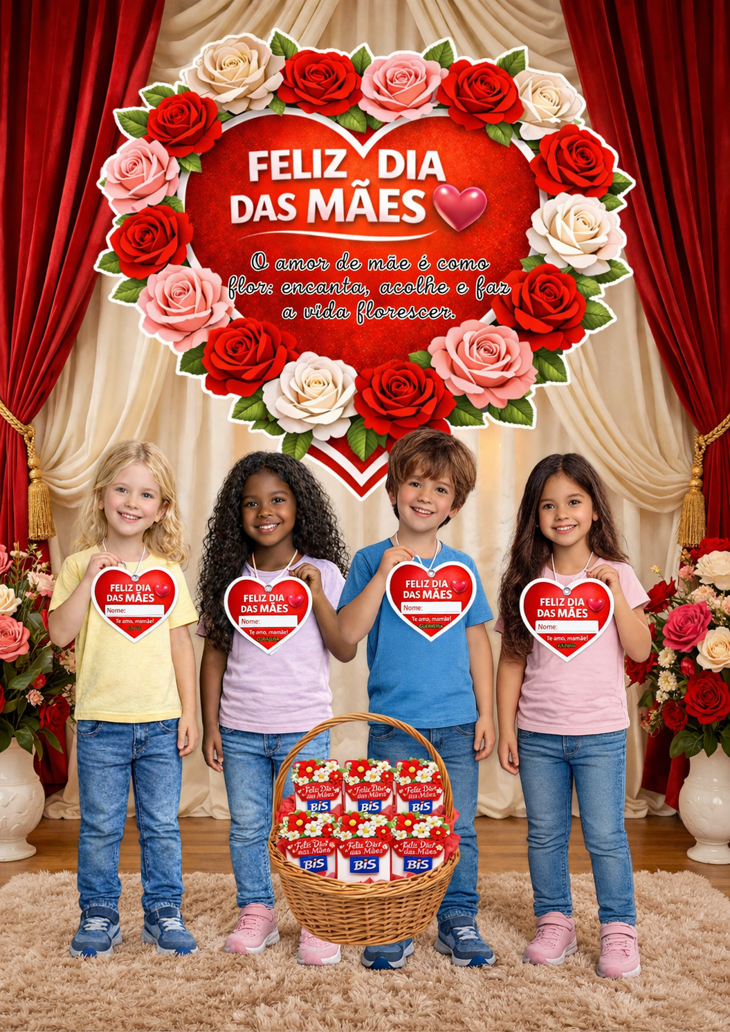 KIT ENCANTO DIA DAS MÃES Painel + Apresentação + Lembrancinha