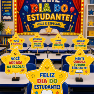 PAINEL + ESTRELAS COM FRASES DE INCENTIVO – CELEBRE O DIA DO ESTUDANTE